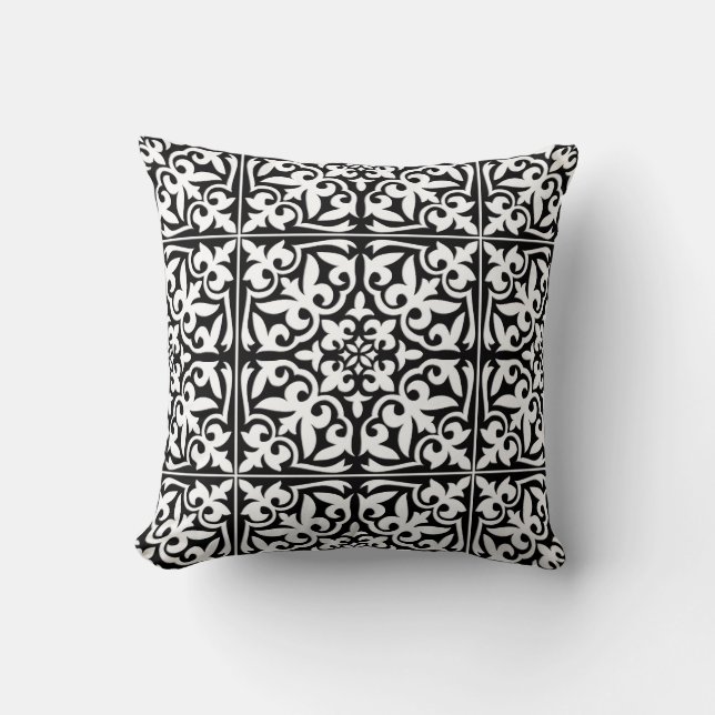 Almofada Azulejo marroquino - preto com fundo branco (Frente)