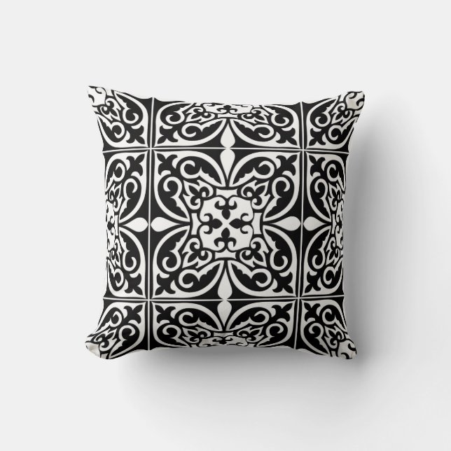 Almofada Azulejo marroquino - preto com fundo branco (Frente)