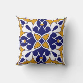 Almofada Azulejo Quadrado Marrocos Amarelo Azul Padrão Boêm