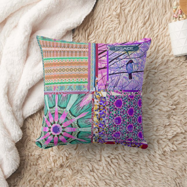 Almofada Azulejos Azulejos Geométricos com Pássaro da Paz (Cobertor)