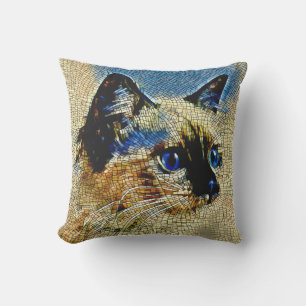 Almofada Azulejos de mosaico de gato com olhos azuis