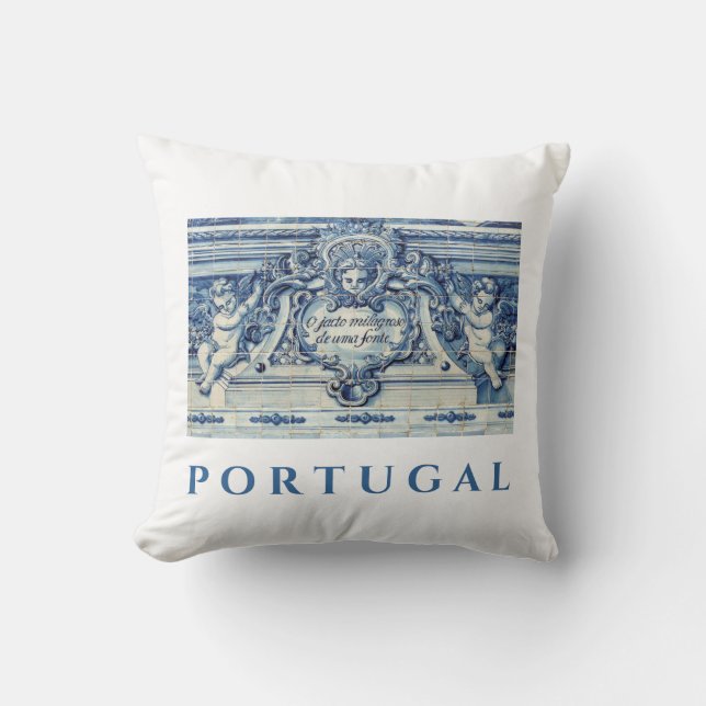 Almofada Azulejos de paredes brancas e azuis portuguesas co (Frente)