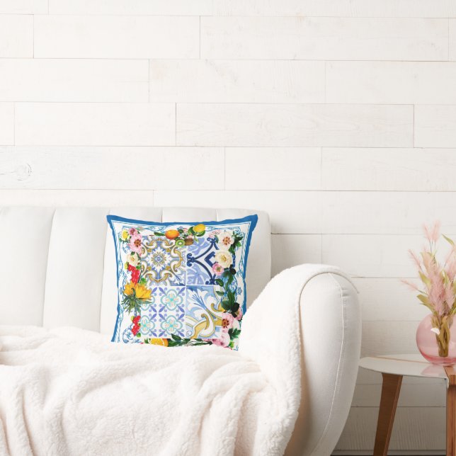 Almofada Azulejos do Mediterrâneo, majolica, estilo Sicilia (Sofá)