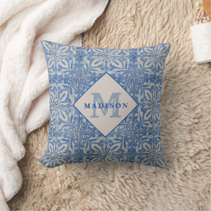 Almofada Azulejos Portugueses Vintage Blue White Monograma
