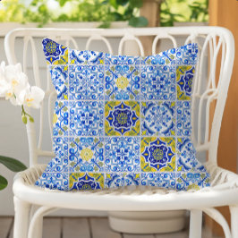 Almofada Azulejos Tile Pattern Blue White Yellow