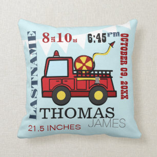 Almofada Baby Birth Stats Fire Truck