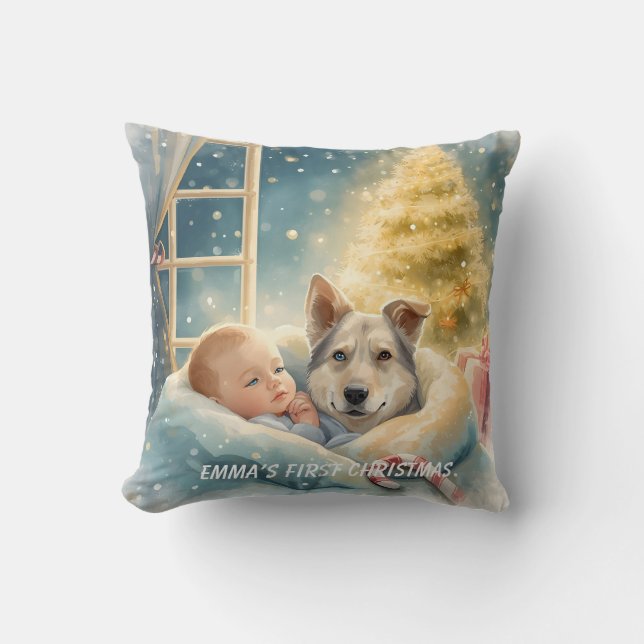 Almofada Baby & Blue-Eyed Pup Christmas Pillow (Frente)