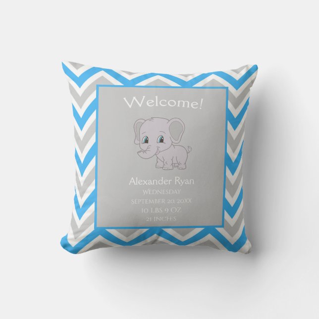 Almofada Baby Boy Elephant Chevron Birds Stats Keepsawn (Frente)