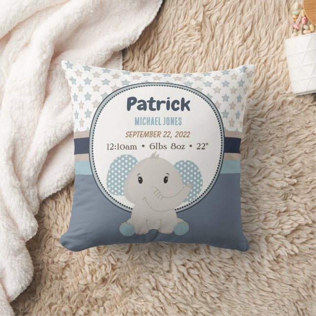 Almofada Baby Boy Elephant Personalized Name Stats (Cobertor)