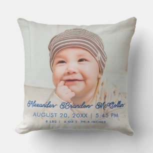Almofada Baby boy Foto & BIRTH STATS Travesseiro decorativo