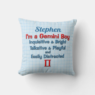 Almofada Baby Boy Gemini Zodiac Blue e Red Check Name
