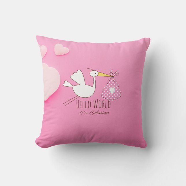 Almofada Baby Boy Hello World Sebastian Pink Nursery Pillow (Frente)