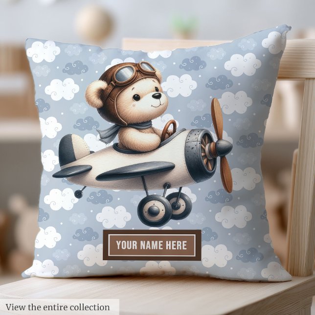 Almofada Baby Boy Nursery Blue Brown Teddy Bear Travesseiro (Baby Boy Nursery Blue Brown Teddy Bear Pillow)