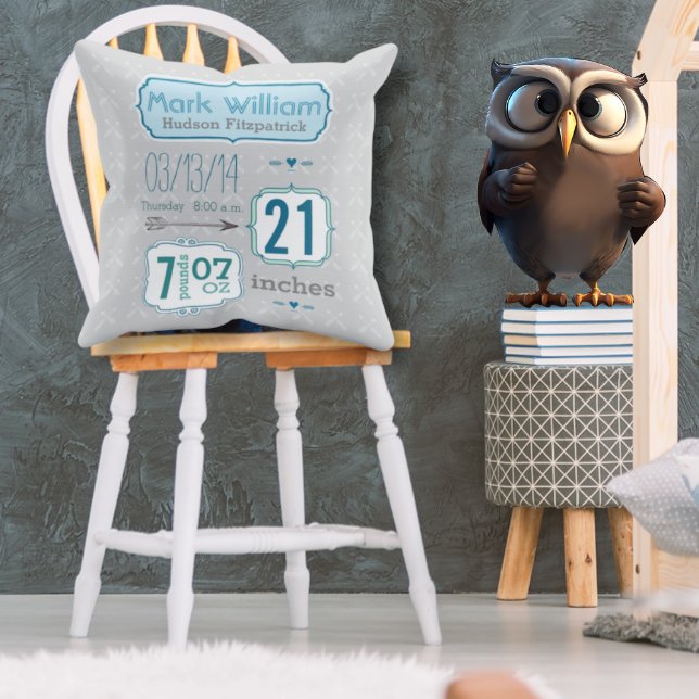 Almofada Baby Boy Nursery Room Baby Stats Arrow Patterno (Criador carregado)