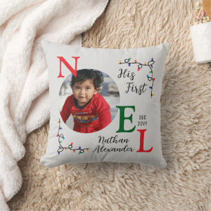 Almofada Baby Boy Primeiro Natal Foto Festiva Primeiro Noel