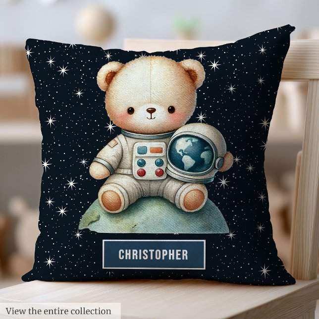 Almofada Baby Boy Room Travesseiro com Astronauta Teddy Bea (Baby Boy Room Pillow with Astronaut Teddy Bear Print)