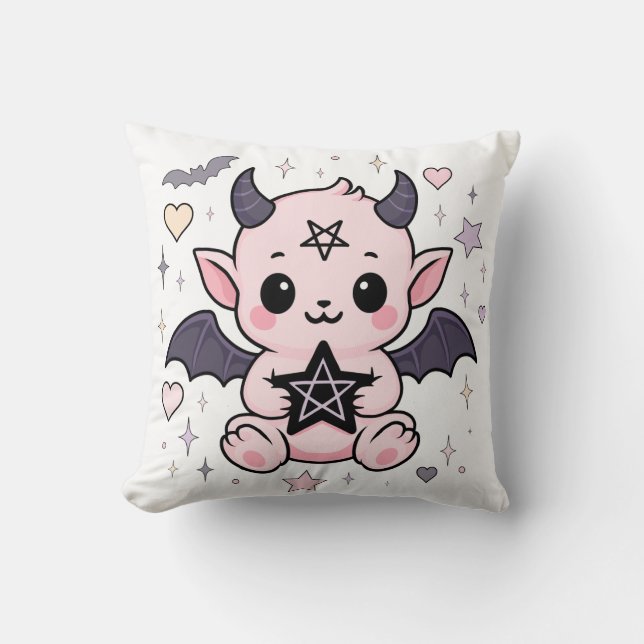 Almofada Baby Devil - Demônio Gótico Kawaii Pastel (Frente)