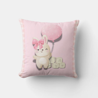 Almofada Baby Girl Bunny Nursery Impressão - Gingham Anim R