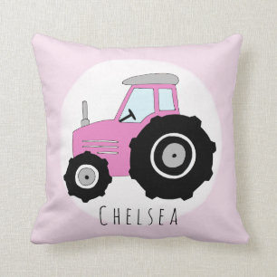 Almofada Baby Girl Doodle Trator Pink com Nome Nursery
