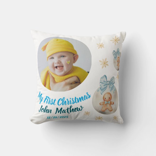 Almofada Baby Girl First Christmas Gingerbread Photo & Name (Frente)