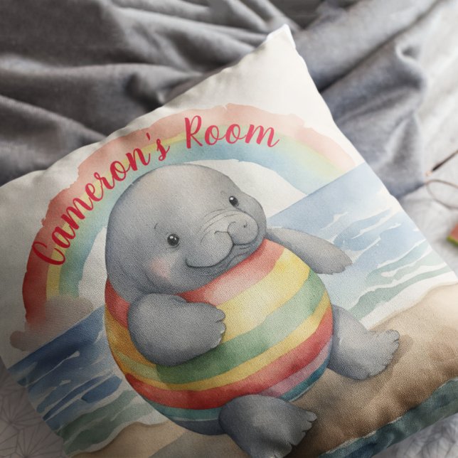 Almofada Baby Manatee Rainbow Personalizado (Criador carregado)