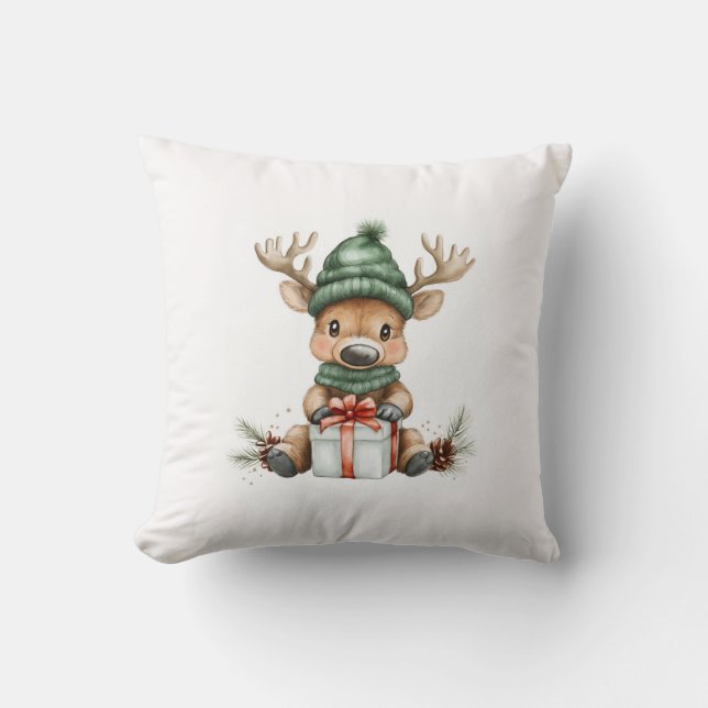 Almofada Baby Moose in Santa Hat com presentes Feriado de i (Frente)