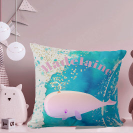 Almofada Baby Nursery Whale Sparkle Blue Pink Pessoal