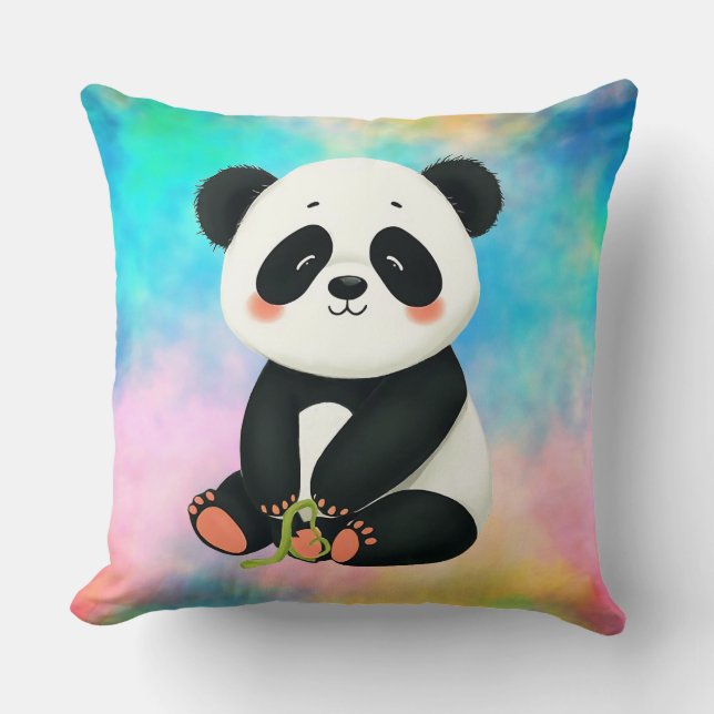 Almofada Baby Panda está segurando pedaço de bambu (Frente)