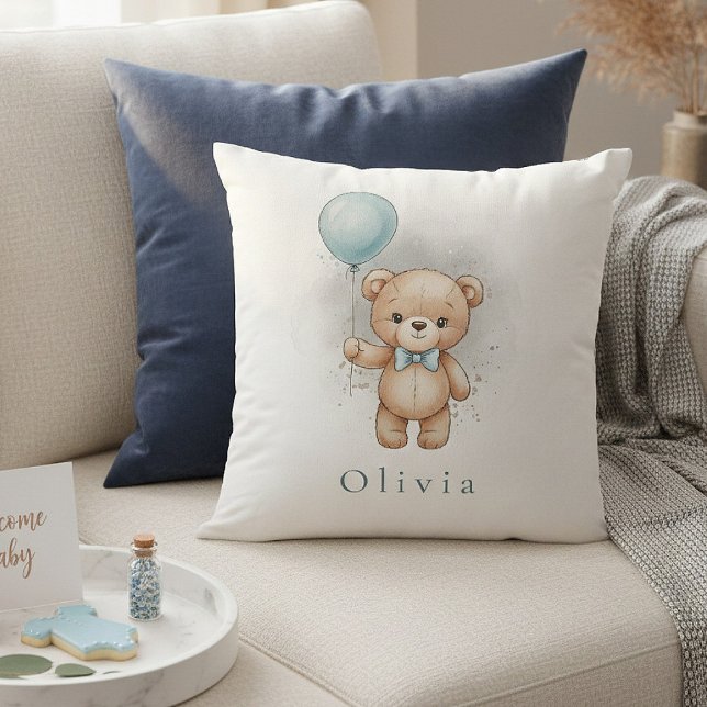 Almofada Baby Shower for Boy – Blue Balloon Teddy Bear (Criador carregado)
