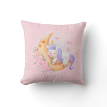 Baby Unicorn Over The Moon with Flowers