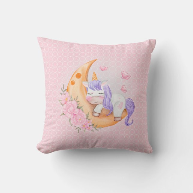 Almofada Baby Unicorn Over The Moon with Flowers (Frente)