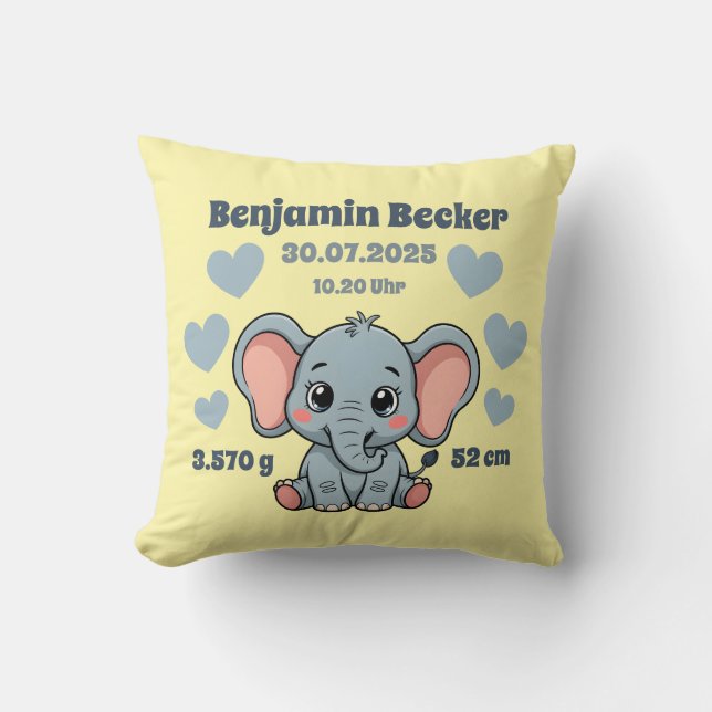 Almofada Babykissen zur Geburt - Elefant - personalisierbar (Frente)