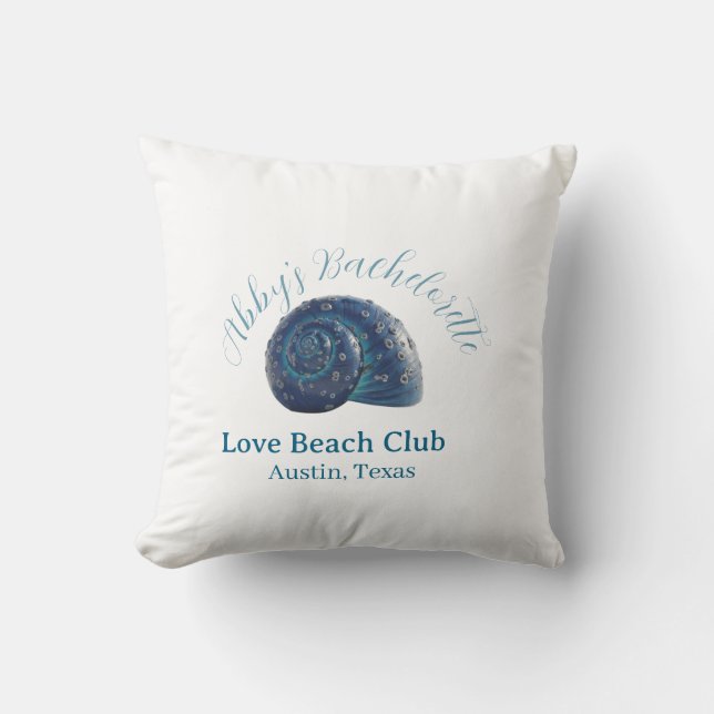 Almofada Bachelorette party beach club blue sea shell name  (Frente)