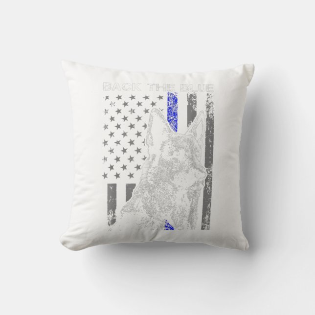 Almofada back  blue thin blue line flag k-9 german shepherd (Frente)