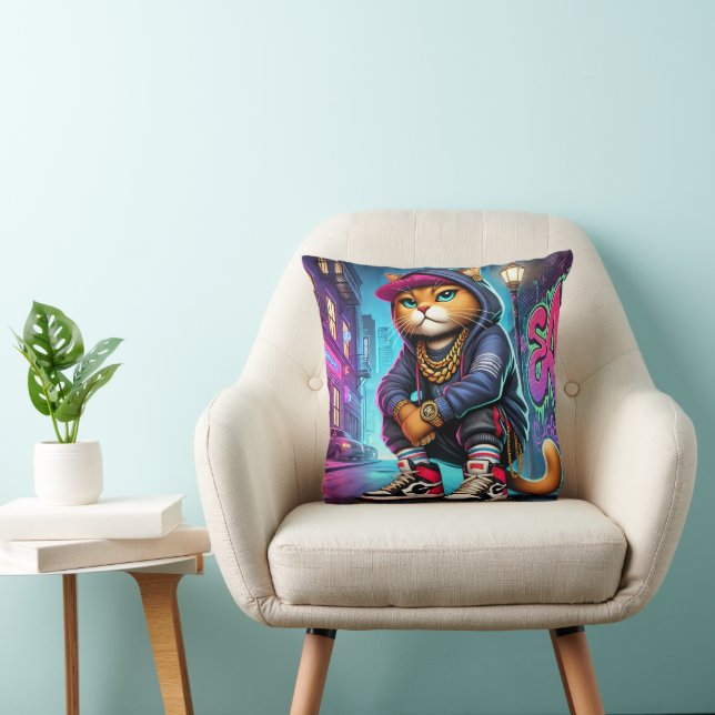 Almofada Badass Cat - Urban Street Style Feline com Graffi (Cadeira)