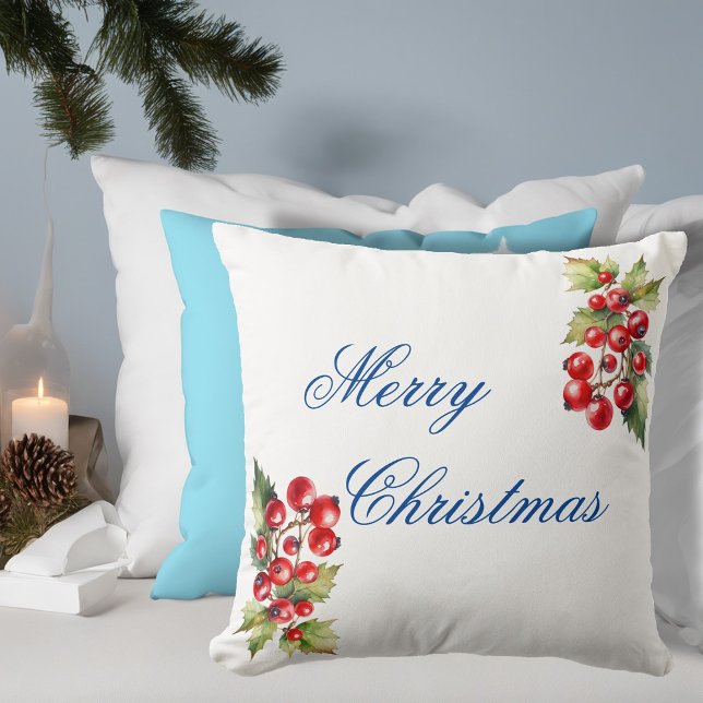 Almofada Bagas de Azevinho Branco de Natal Feliz Natal (Criador carregado)