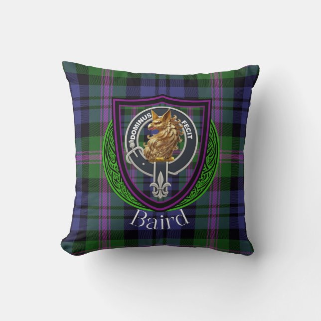 Almofada Baird Scottish Clan Tartan & Crest (Frente)