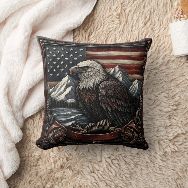 Almofada Bald Eagle Projetada Contra American Flag Motif (Cobertor)