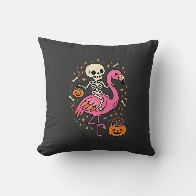 Almofada Balde de Doces de Esqueleto de Flamingo de Hallowe (Frente)