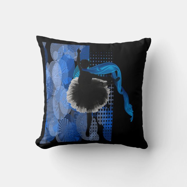 Almofada Balé Dançarino No Travesseiro De Fundo Preto E Azu (Frente)