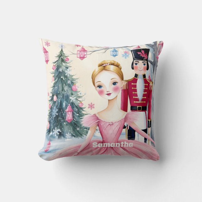 Almofada Balé e Ballerina de Nozes de Natal rosa (Frente)