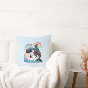 Almofada Baleia assassina de Kawaii Orca branca Rainbows Bo