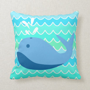 Almofada Baleia azul e travesseiro decorativo das ondas