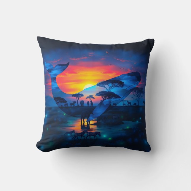 Almofada Baleia e fauna selvagem africana Exposição dupla s (Frente)