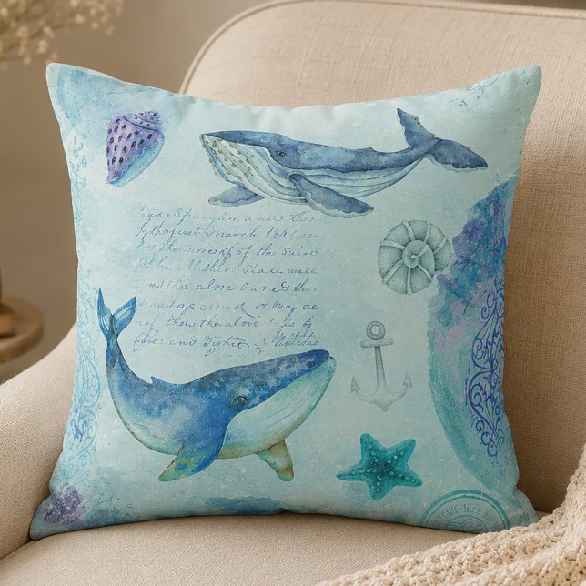 Almofada Baleia Náutica (Whale Throw Pillow)