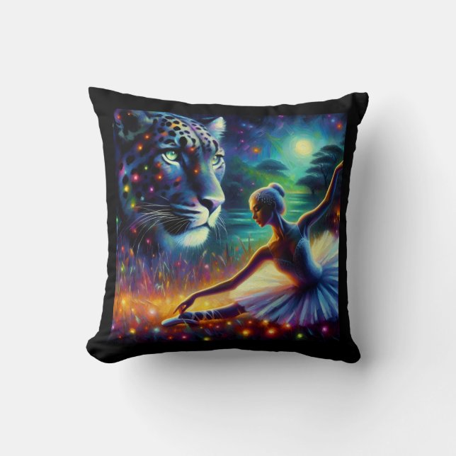 Almofada ballerina in the night with panthere and neon  (Frente)