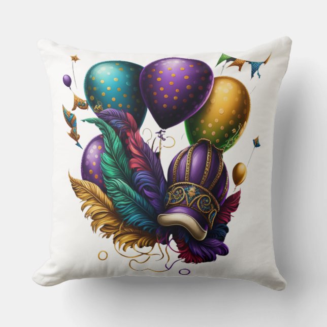 ALMOFADA BALÕES DE CHAPÉU DE GRAS MARDI VERDES DOURADOS PUR (Frente)