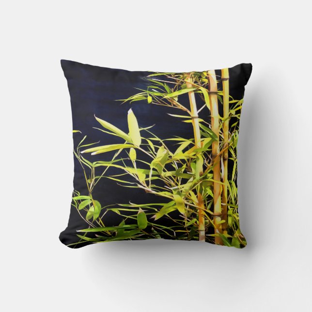Almofada Bambu Foliage Arte Tropical Em Preto (Frente)