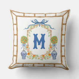 Almofada Bambu & Orange Topiary Crest | Monograma com 1 Let