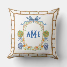 Almofada Bambu & Orange Topiary Crest | Monograma com 3 let